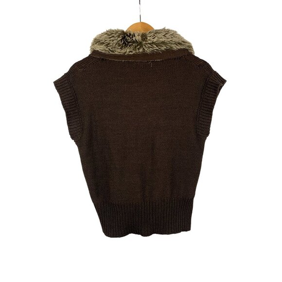 Brown Fur Trimmed Knit Vest XL By Global Access - Picture 2 of 5